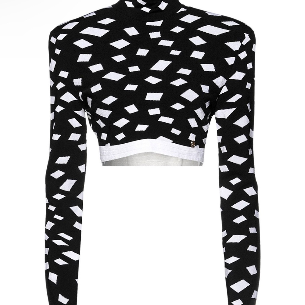 Balmain Graphic Black and White Crop Bodysuit